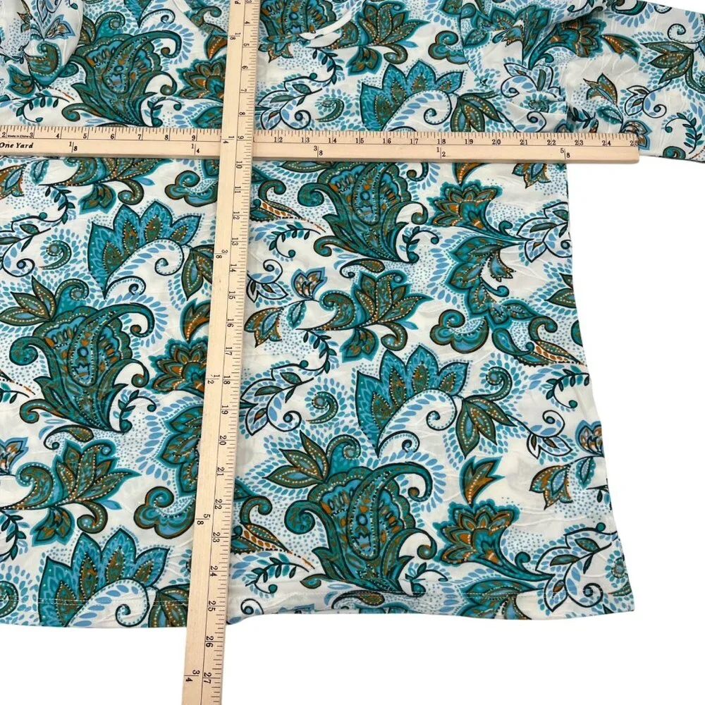 Emily Daniels Womens XL Paisley Print Tunic Top‎ Blue & Orange Stretch Fabric